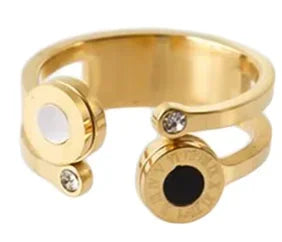 Shiny Crystal High End Non Tarnish Fashion Geometric Open Gold Plated Stainless Steel Rings for Women Wedding Ring Jewelry Gifts