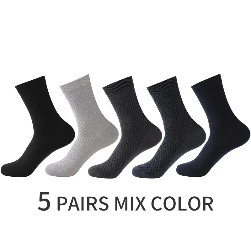 5 Pairs Men Bamboo Fiber Crew Casual Socks Man High Quality Spring Summer Autumn Business Breathable Black Male Dress Long Socks