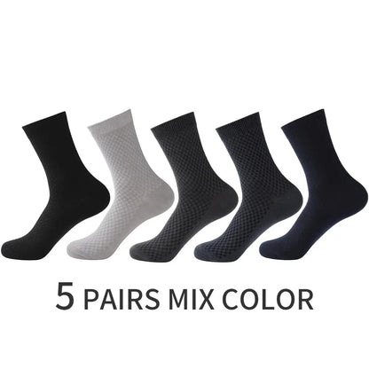 5 Pairs Men Bamboo Fiber Crew Casual Socks Man High Quality Spring Summer Autumn Business Breathable Black Male Dress Long Socks
