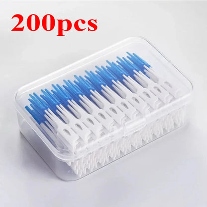 200/400pcs Interdental Silicone Brushes Dental Toothpicks Brush Between Teeth Silicone Toothpicks With Thread Oral Cleaning Tool