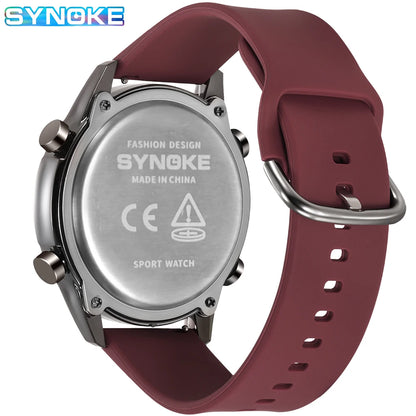 SYNOKE Men Outdoor Sports Multifunctional Waterproof Large Screen Display Luminous LED Digital For Men Fashion Silicon Watch