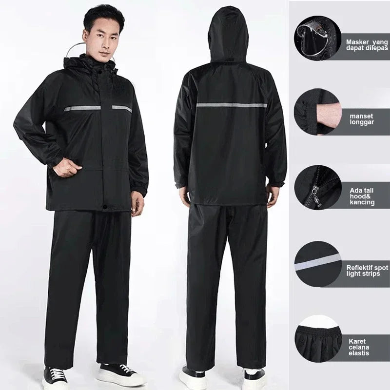Reflective Split Rain Suit - Full Body Storm Protection for E-Bike/Motorcycle Delivery Riding
