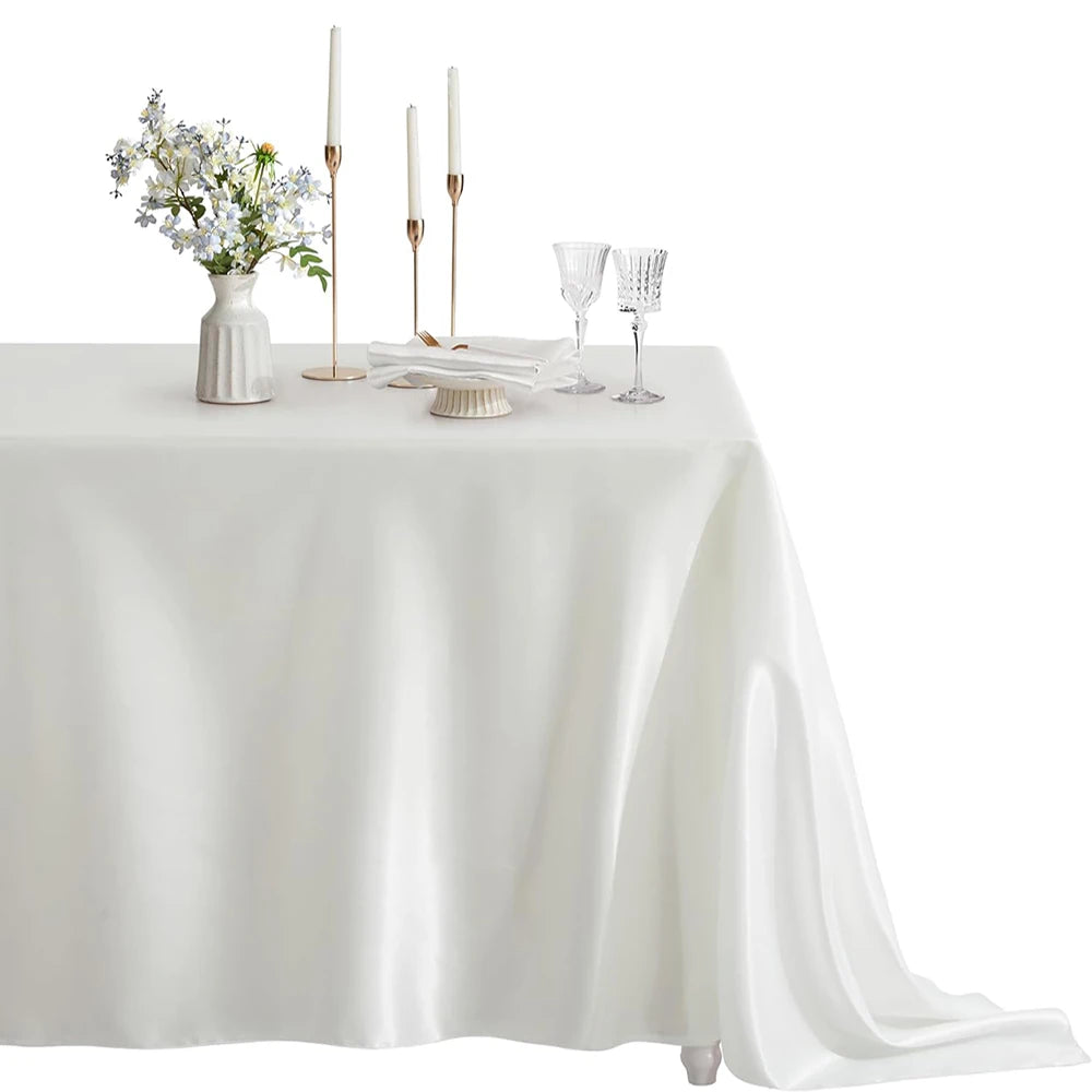 Rectangle Satin Tablecloth Wedding Table Cloth White Black for party Birthday Events Banquet Decor Home Dinner Tablecloths