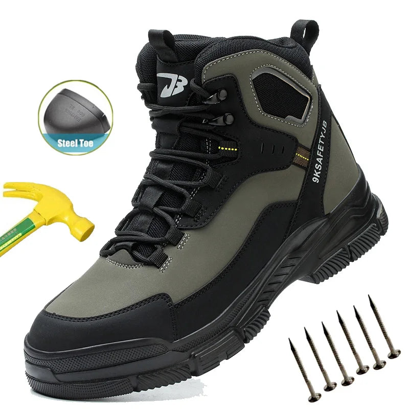 Man Safety Shoes Puncture-Proof Work Sneaker Waterproof Work Shoes Steel Toe Shoes Safety Boots Indestructible Shoes Lightweight