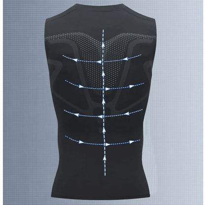 Men's sci-fi printed black vest, fashionable and casual men's quick drying T-shirt, sports and fitness round neck elastic vest