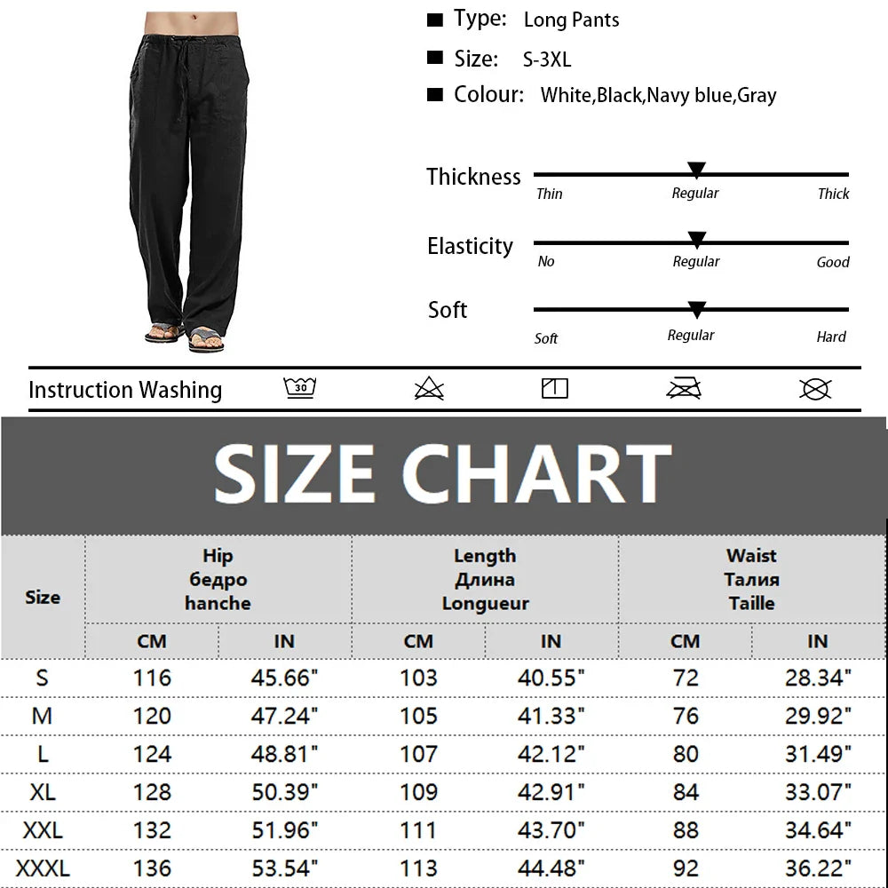 Men's Pants Summer Solid Color Breathable Casual Long Pants Loose Lightweight Trousers Male Large Size Streetwear Trousers
