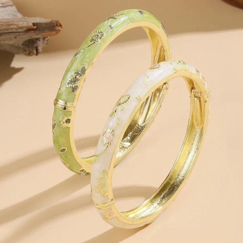 Luxury 2/1 Pcs Flower Bracelet For Women Vintage Bohemian Cloisonne Women's Bangles Jewelry Gifts