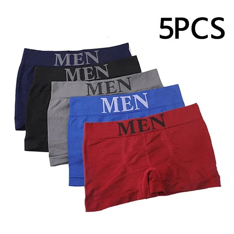 5PCS Men’s High Elastic Breathable Boxer Briefs Comfortable Soft Underwear Solid Color Panties for Daily Wear