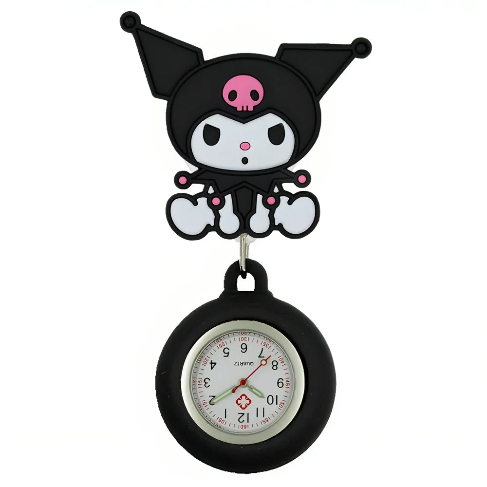 MINISO Cartoon Cute Cat Dog Rabbit Kitty Nurse Doctor Students Pretty Badge Reel Clip Hang Pocket Watches Clock Hospital Gifts