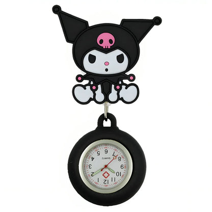 MINISO Cartoon Cute Cat Dog Rabbit Kitty Nurse Doctor Students Pretty Badge Reel Clip Hang Pocket Watches Clock Hospital Gifts