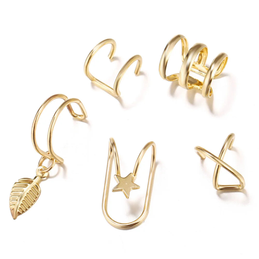 Gold Silver Color Leaves Clip Earring for Women Men Creative Simple C Ear Cuff Non-Piercing Ear Ear Clip Set Trendy Jewelry Gift
