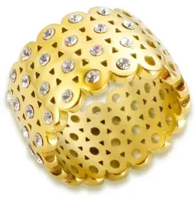 Shiny Crystal High End Non Tarnish Fashion Geometric Open Gold Plated Stainless Steel Rings for Women Wedding Ring Jewelry Gifts