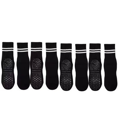 4 Pairs of Mid Tube Double Bar Striped Yoga Socks Anti Slip Dance Sports Breathable Socks Fitness Pilates Cotton Socks