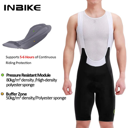 INBIKE 2025 Men's Cycling Bib Shorts High-Waisted Breathable Biking Bicycle Bibs Pants MTB Cycling Clothing Man with Pockets