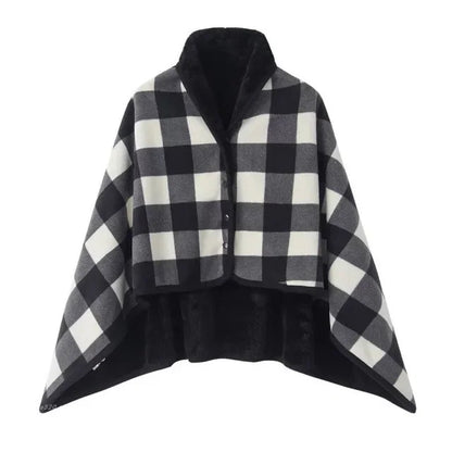 Thick Plaid Blanket Warm Winter Wearable Blanket Adults Office Travel Soft Fleece Throw Blankets With Button Home Shawl
