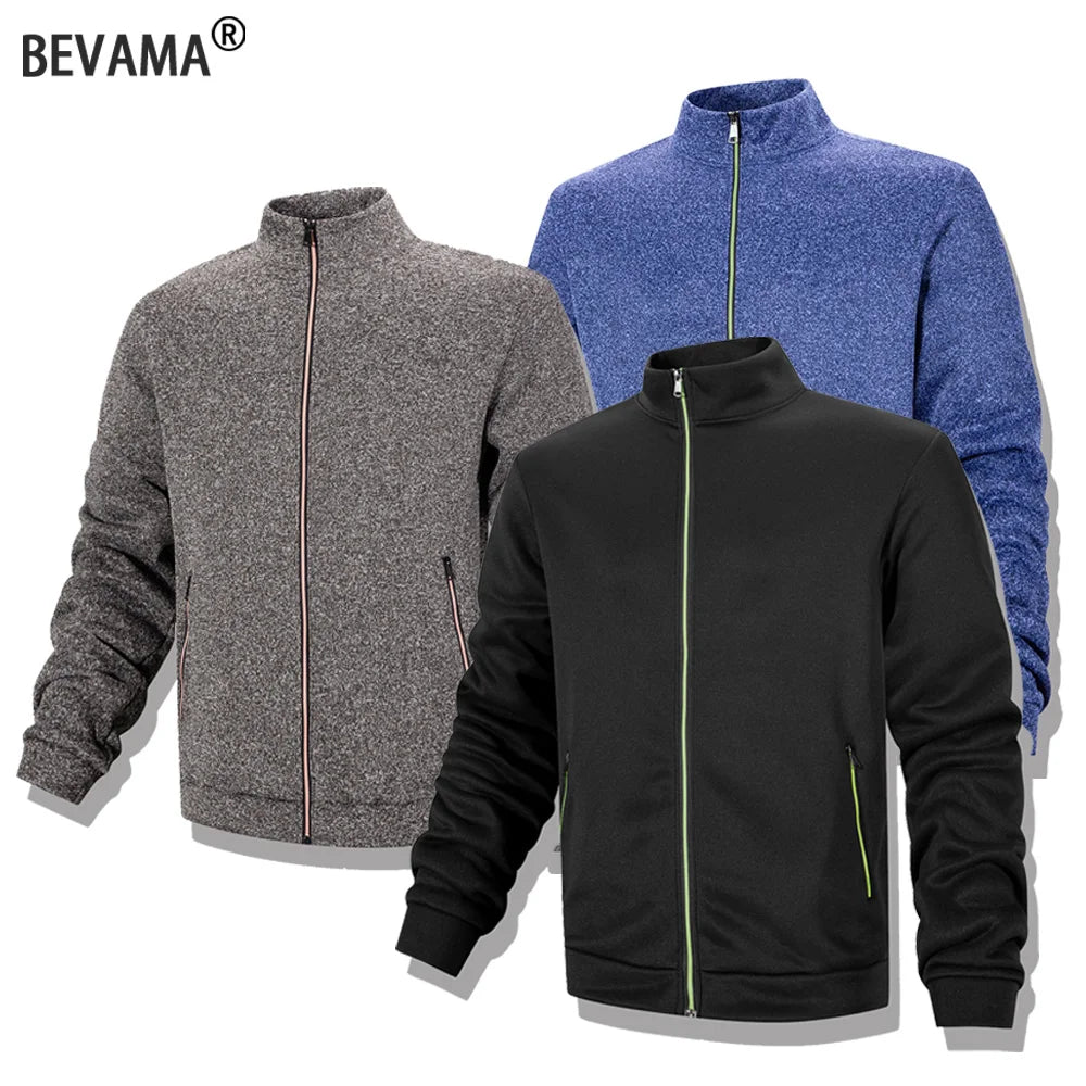 Men's Casual Sweatshirt Jackets Full Zip Up Cardigan Stand Collar Jacket Autumn Winter Male Outdoor Windproof Warm Coat