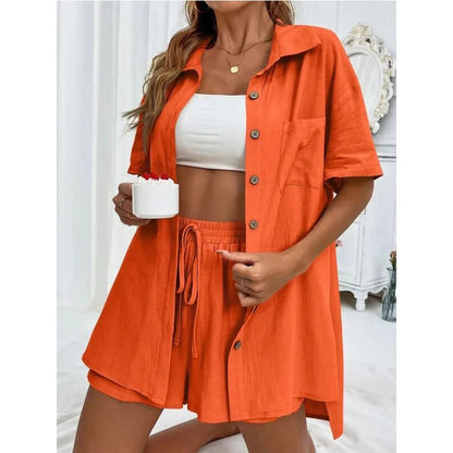 Solid Color Casual Loose Short Pants Sets For Women 2024 Elegant Summer Women's Two Pieces Suit Full Set Female Outfit Clothes