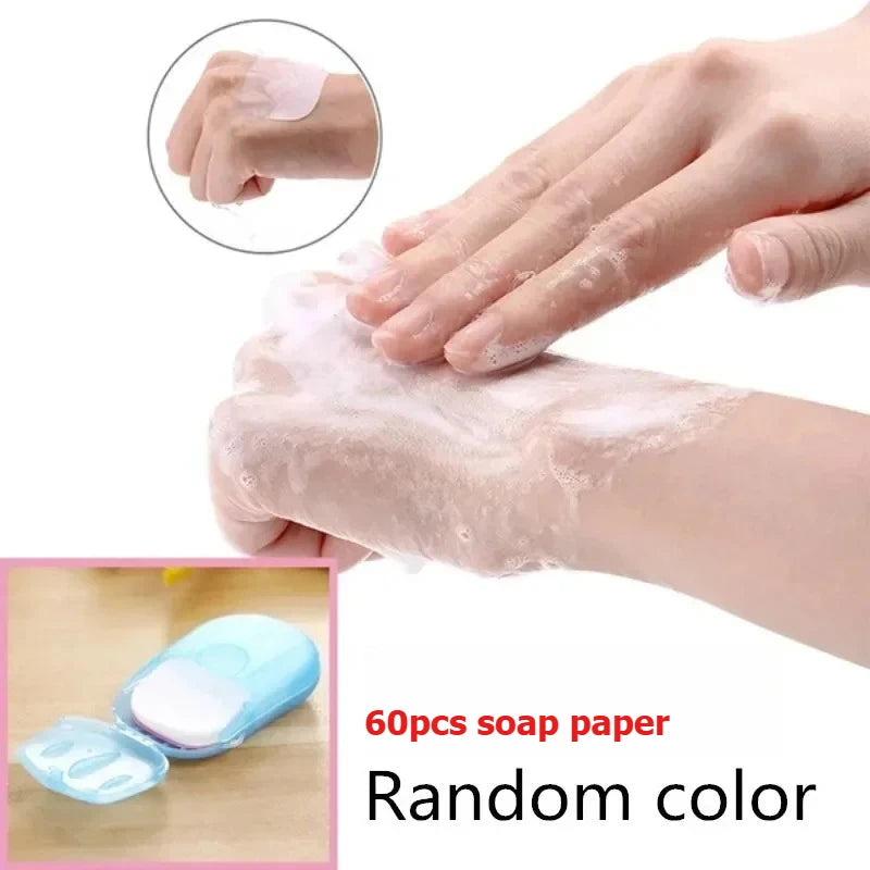 20/60/100Pcs Travel Soap Paper Disposable Boxe Mini Sheet Soap Washing Hand Kitchen Bathroom Supplies Outdoor Camping Paper Soap