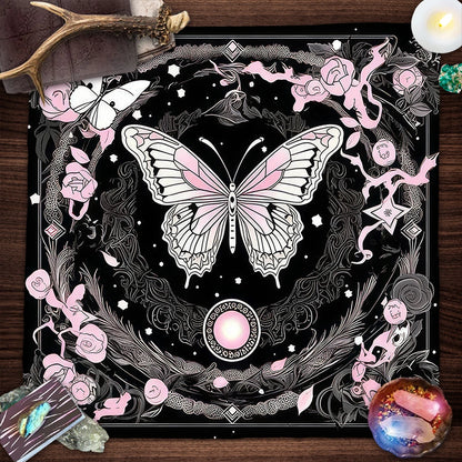 Pink Butterfly Moon Phase Floral Tarot Card Tablecloth  Altar Cloth Witchcraft Astrology Oracle Divination Cloth Home Decor