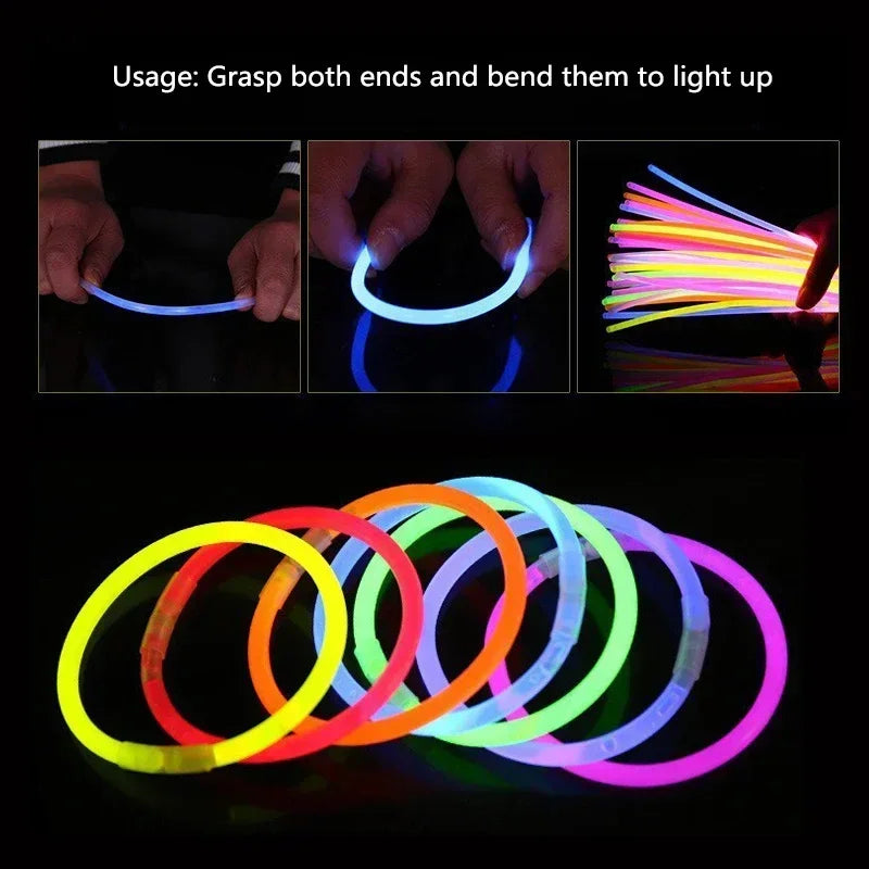50/100pcs Light Glow Stick Party Supply Necklace Bracelets Wedding Bar Light Stick for Festive Concert Party Logo Printing
