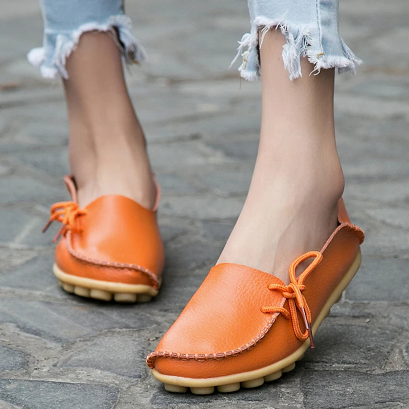 Fashion Women Flats Genuine Leather Oxford Women's Shoes Moccasins Women Shoes Slip On Bowtie Flats Tenis Shoes Woman Plus Size