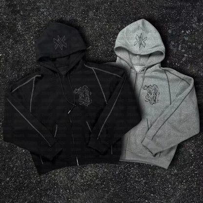 American Y2K Casual Zipper Hoodie Sweatpant Two Piece Set HipHop Oversized Embroidery Sweatshirts Men Women Casual Pants