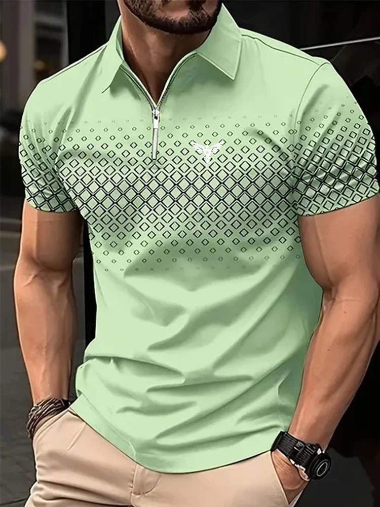 Men's Zip Polo Golf Shirt Sports & Outdoor Casual Quarter Zip Short Sleeve Fashion Streetwear Check Spring & Summer Zip Polo