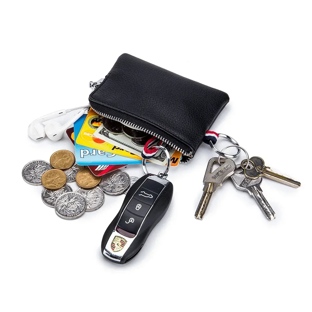 Genuine Leather Coin Purse Mini Ultra-thin Small Zipper Cute Wallet Soft Cowhide Leather Driver's License Key Bag Card Holder