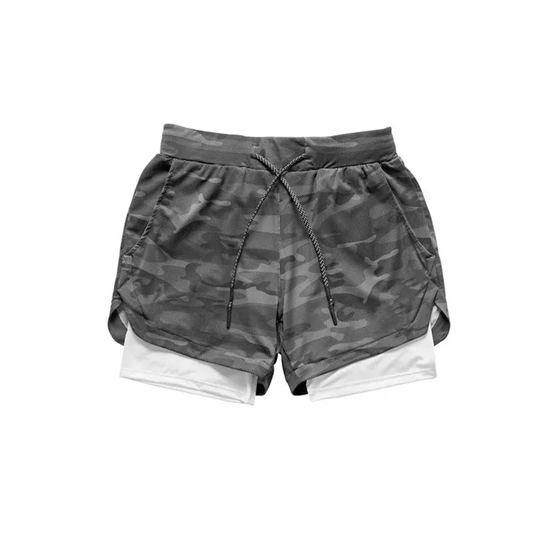 Camouflage running shorts, men's gym sports shorts 2-in-1, quick dry exercise training, outdoor sports fitness jogging shorts