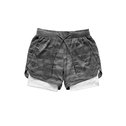 Camouflage running shorts, men's gym sports shorts 2-in-1, quick dry exercise training, outdoor sports fitness jogging shorts