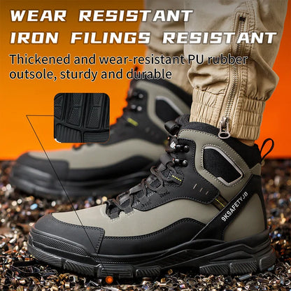 Man Safety Shoes Puncture-Proof Work Sneaker Waterproof Work Shoes Steel Toe Shoes Safety Boots Indestructible Shoes Lightweight