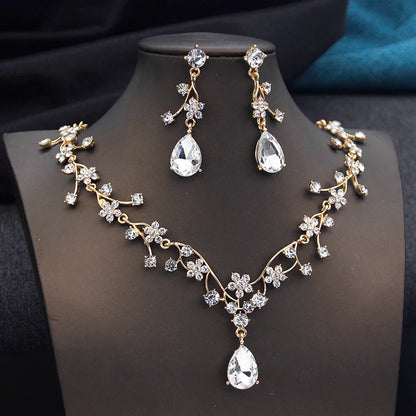 Rhinestone Water Drop Bridal Jewelry Sets for Women Choker Necklace Earring Set Wedding Bride Jewelry Sets