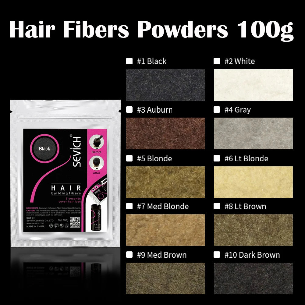 SEVICH Hair Fiber 100g Keratin Hair Fiber Thickening powder Hair Building Fiber Spray Instant Regrowth Powder Hair Loss Conceale