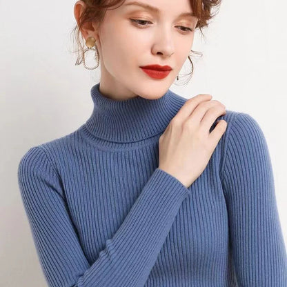 Autumn Winter Thick Sweater Women Knitted Ribbed Pullover Sweater Long Sleeve Turtleneck Slim Jumper Soft Warm Pull Femme