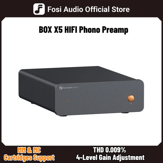 Fosi Audio BOX X5 HIFI Phono Preamp, Mini Preamplifie Home Audio for MM/MC Cartridge Turntable RIAA Preamplifier compact with V3