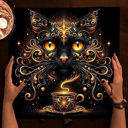 Colorful Mandala Black Cat Altar Cloth Tarot Tablecloth Witchcraft Cat & Moon Starry Sky Divination Cloth Tarot Mat Home Decor