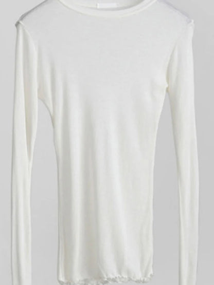 High Quality Plain T Shirt Women  Elastic Basic T-shirts Female Casual Tops Long Sleeve Sexy Thin T-shirt see through