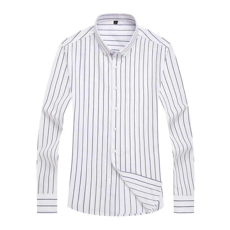 M-5XL 2023 Autumn New Men's Striped Shirt Solid Casual Long Sleeve Slim Fit Korean Edition Business Formal Laydown Shirt