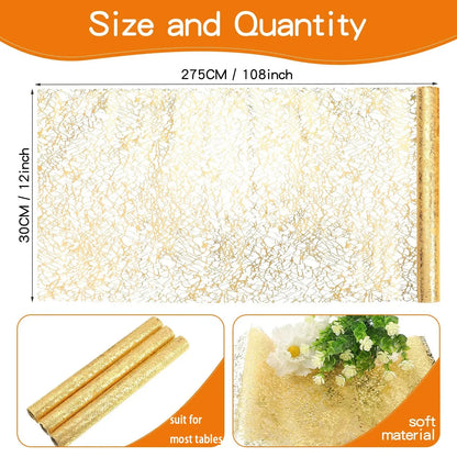 30x500cm Gold Table Runner Metallic Glitter Table Cloths Runner Metallic Roll Rectangle for Birthday Wedding Home Table Decor