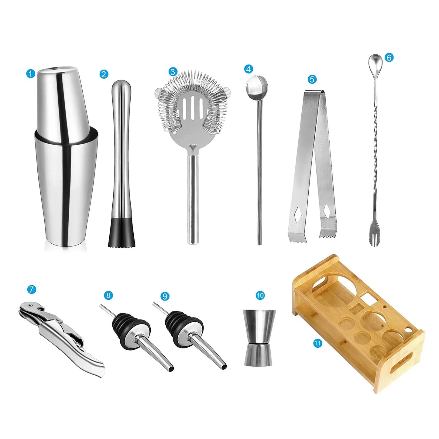 1/3/6/9/11pcs Cocktail Shaker Set Stainless Steel Bartender Kit Cocktail Mixer Wine Martini Boston Shaker Party Bar Tools