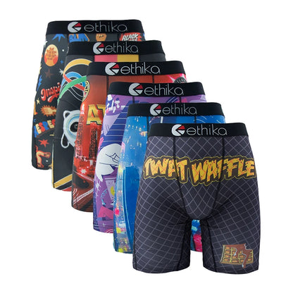 ETHIKA 6Pcs Men Underwear Boxers Breathable Man Swimming Underpants Plus Size Print Mens Panties Trunks Sexy Men's Boxershorts
