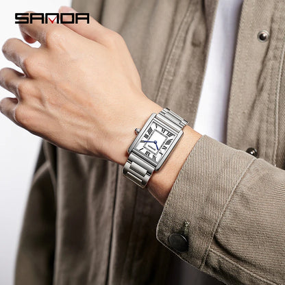 SANDA Men Quartz Watch Waterproof Casual Fashion Couple Watch Wear Resistant Stainless Strap Square Dial Design Women Lover Gift