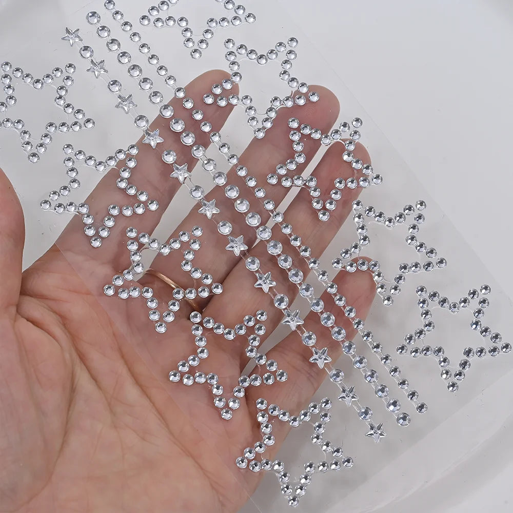 1Pcs 3D Hollow Star/Heart Face Gem Tattoos Stickers Self-Adhesive Crystal Jewelry Tattoo DIY Eye/Body Makeup Decor Rhinestones *