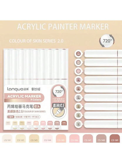 Languo 9pcs/box Soft Brush Acrylic Marker Pen Set£¬DIY Hand Drawn,Paint Art Markers pens,Student Graffiti Acrylic Paint Pens,M720