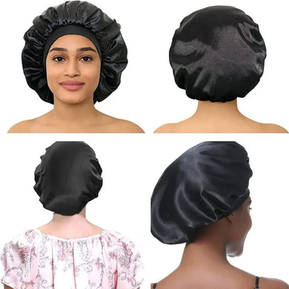 Solid Satin Bonnet Hair Wrap Elastic Band Narrow Head Tie Band Edge Bathroom Shower Cap for Sleeping Women Shower Hair Care