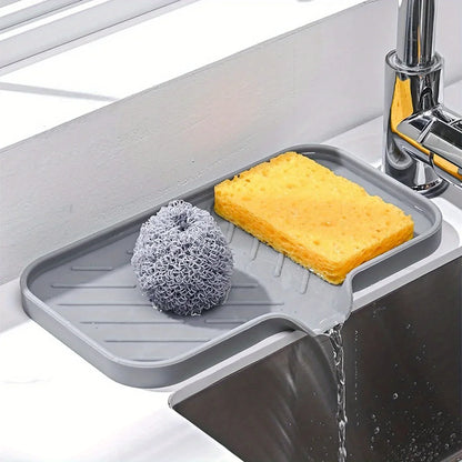 Multifunctional Silicone Sink Tray with Drain - Soap Holder, Sponge & Brush Organizer for Kitchen & Bathroom
