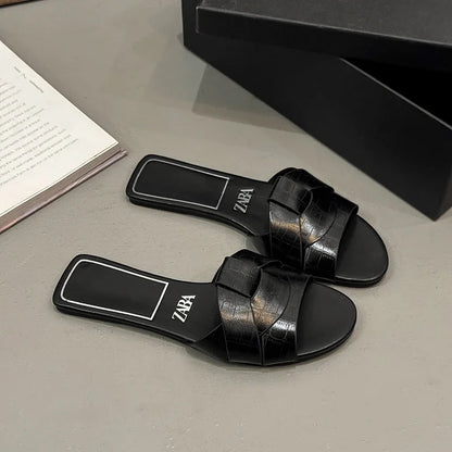 2025Summer New Style Women's Designer Brand Open Toe Flat Slippers Woven Comfortable Women's Shoes Casual Slippers Women's Shoes