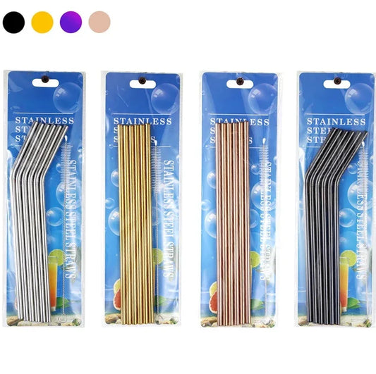 6pcs Metal Reusable 304 Stainless Steel Straws Straight Bent Drinking Straw With Case Cleaning Brush Set Party Bar accessory
