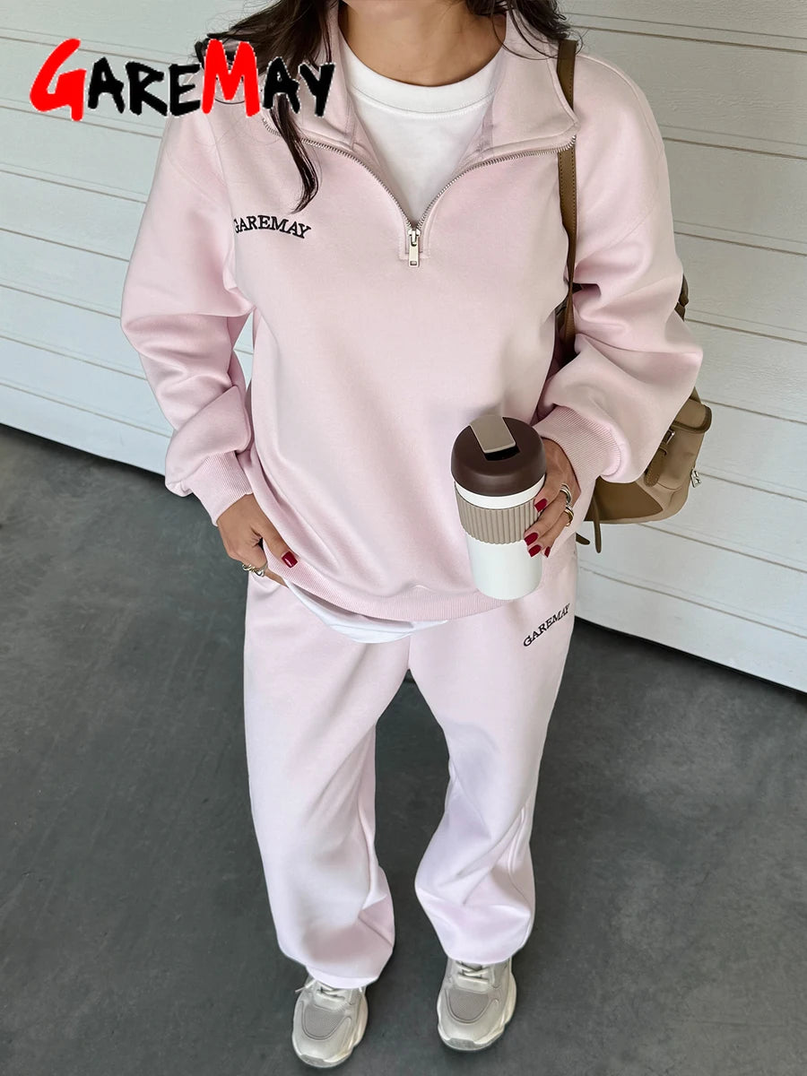 Spring Women's Tracksuit with Zipper Cotton Oversize Classic Pink  Two Piece Set Women Casual  Yellow Trouser Suits for Women
