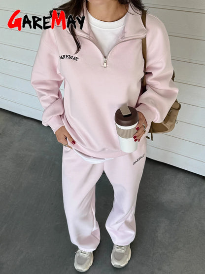Spring Women's Tracksuit with Zipper Cotton Oversize Classic Pink  Two Piece Set Women Casual  Yellow Trouser Suits for Women